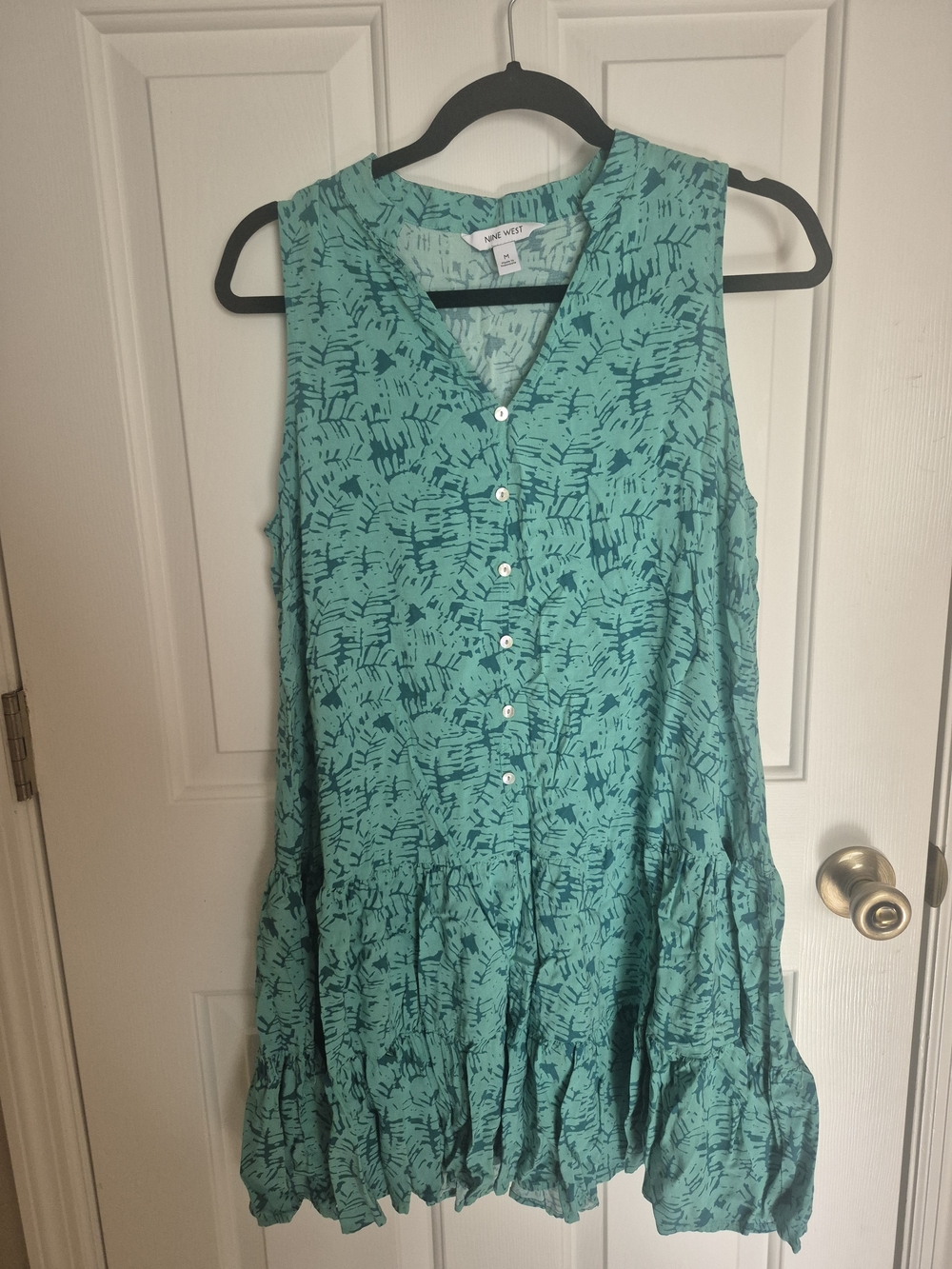 Nine West Teal & Navy Sleeveless Button-Front Dress